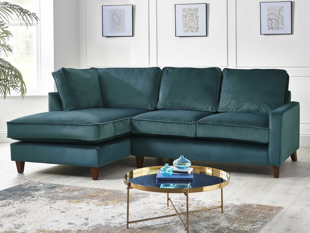 Teal Mallard Blue Green Velvet - Modern Fabrics Sofa