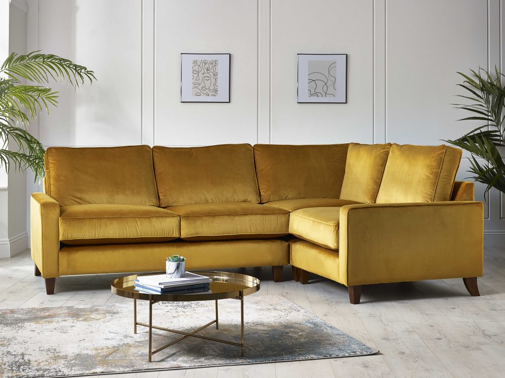 Behind The Scenes Mustard Velvet Corner Modern Sofa