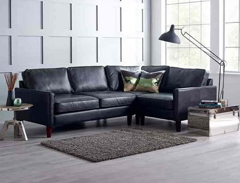 Columbus Black Leather Corner Sofa
